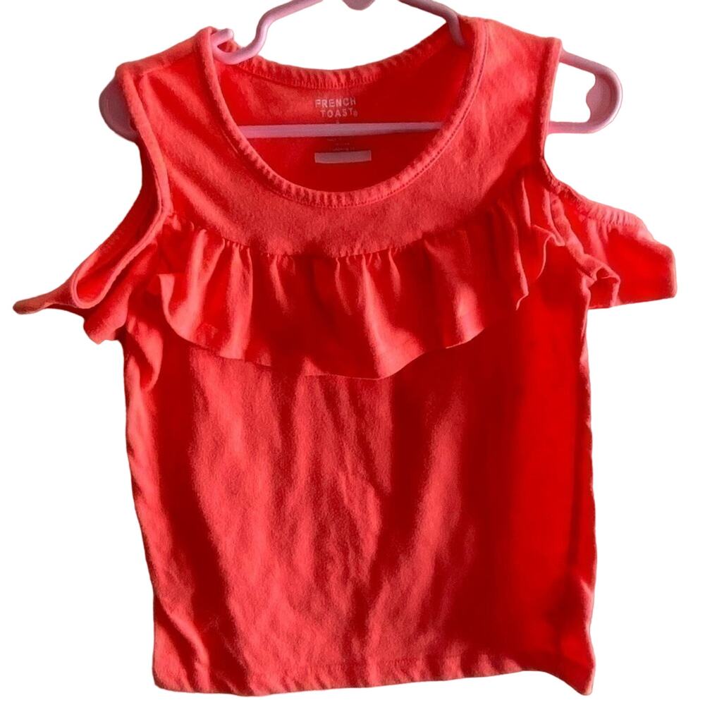 French Toast Girl's‎ Coral Colored Ruffled Cold Shoulder Shirt Size 6